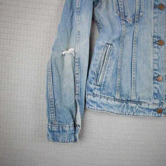 Levis Strauss Womens Denim Jacket Distressed Medium - Picture 4 of 7